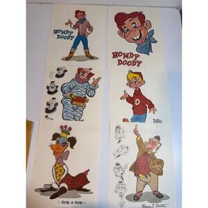 Rare Lot 6 vtg HOWDY DOODY Characters Promo Comic Art Prints NBC TV 8.5"x 11"